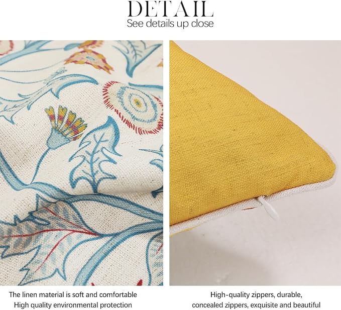 patdrea French Vintage Linen Throw Pillow Cover,12"x20"-Magnolia A | Decorative Pillow Case with Zipper,Yellow Floral Pattern,Cushion Coverfor Couch Living Room Bedroom Sofa