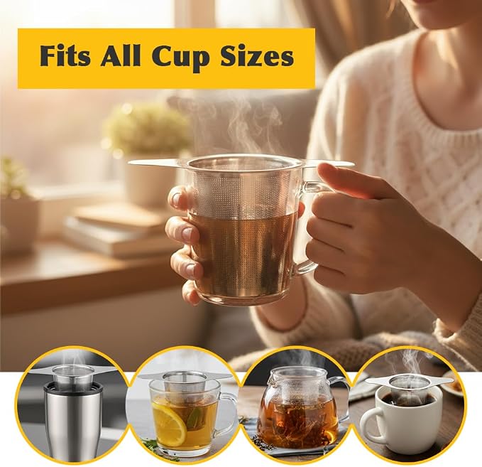 2-Pack 304 Stainless Steel Tea Infusers with Double Handles, Ultra-Fine Mesh Loose Leaf Strainers, Fits Most Teapots & Mugs, Easy to Clean – Great Gift for Tea Lovers