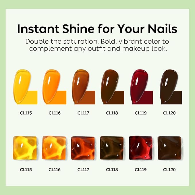 Luxbon 6 pcs Jelly Gel Nail Polish Set - Fall Color Set Long Lasting Autumn Gel Polish, uv led Soak Off Nail Art Designs Manicure Kit 020