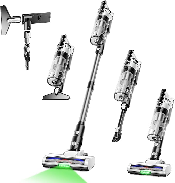 Trucozie Cordless Vacuum Cleaner, Self-Standing Lightweight Stick Vacuum with 50 mins Runtime, Powerful Suction, Anti-Tangle Wireless Vacuum for Home, Hardwood Floor, Carpet, Pet Hair, White