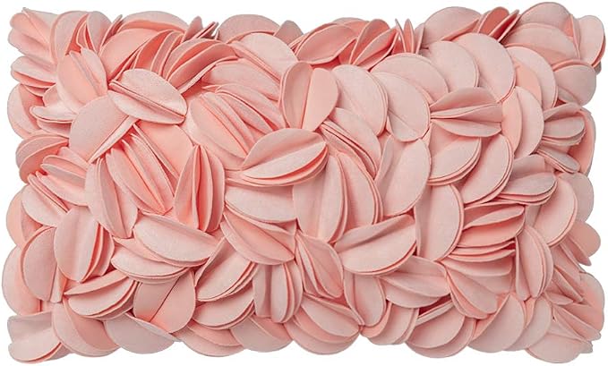 KINGROSE Handmade 3D Flower Soft Home Decorative Throw Pillow Case Rectangle Cushion Cover for Bed Living Room Sofa 12 x 20 Inches Solid Suede Pink