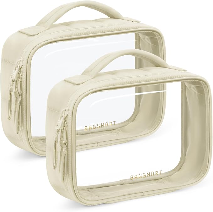 BAGSMART 2 Pack Clear Toiletry Bag, Puffy Edges TSA-Approved Travel Toiletry Bag, Large Opening with Handle, Cosmetic Organizer with Double Zipper for Women