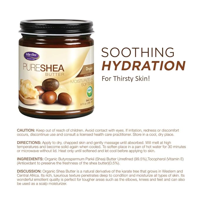 LIFE-FLO Pure Organic Shea Butter, Unrefined | Moisturizes, Smooths & Conditions Skin, Hair & Scalp | No Parabens | 9oz