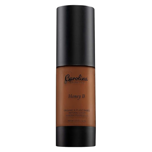 Carolina Cosmetics - Foundation in Honey B Shade Plant-Based - Hydrating, Pore-Minimizing & Buildable Coverage - Vegan, Non-GMO, Paraben-Free - 1oz
