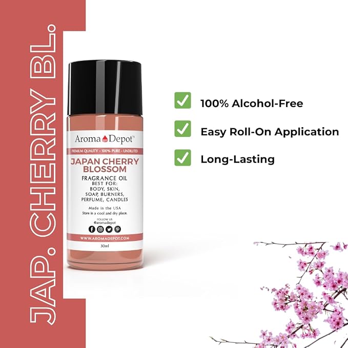 Aroma Depot 4 fl oz Japanese Cherry Blossom Fragrance Oil – Scent for Candle Making, Soap Making, Wax Melts, Diffusers, Body Oil Blends & Incense (120ml)