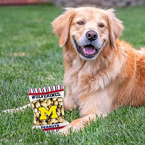 Pets First NCAA Michigan Wolverines Crinkle FINE Plush Dog & CAT Squeak Toy - Cutest Stadium Peanuts Snack Plush Toy for Dogs & Cats with Inner Squeaker & Beautiful Baseball Team Name/Logo
