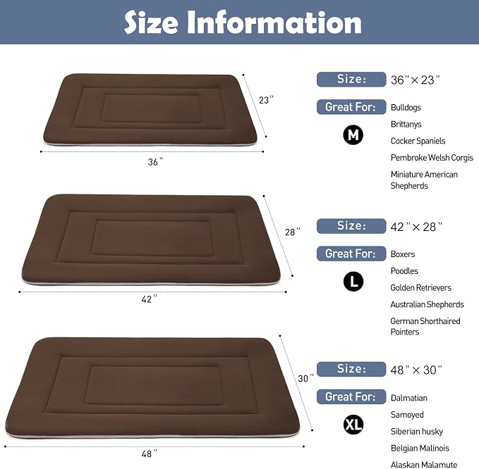 Dog Bed Soft Dog Crate Bed Pad Mat, 48 in Non Slip Bottom Washable Beds for Extra Large Dogs, Pet Bed Mattress Kennel Pad, Dark Brown