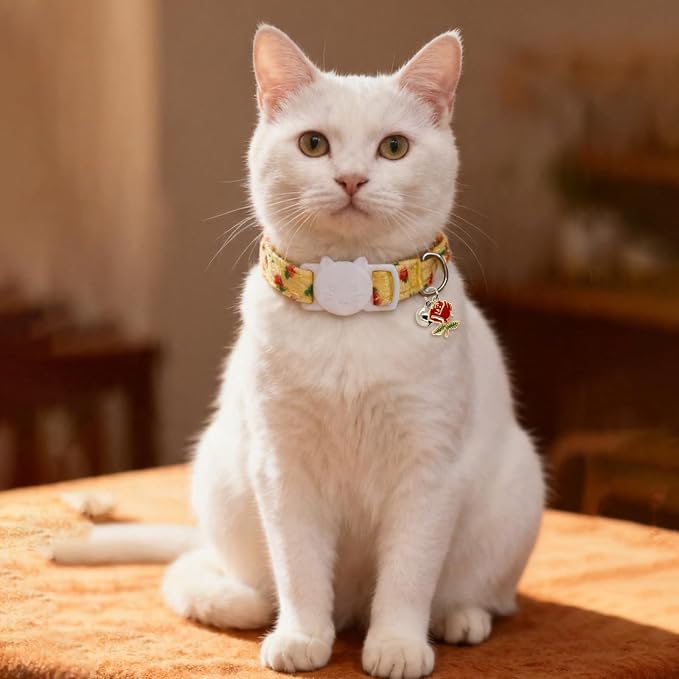 Cat Collars for Girl Cats & Boys, 2 Pack Soft Cotton Breakaway Collar with Removable Bell and Cute Charms, Adjustable Safety Pet Necklace, Rose