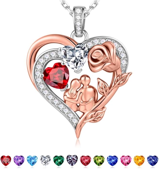 Iefil Valentines Day Gifts for Her - 925 Sterling Silver Birthstone Necklace for Women, Anniversary Birthday Gifts for Wife Girlfriend Mom