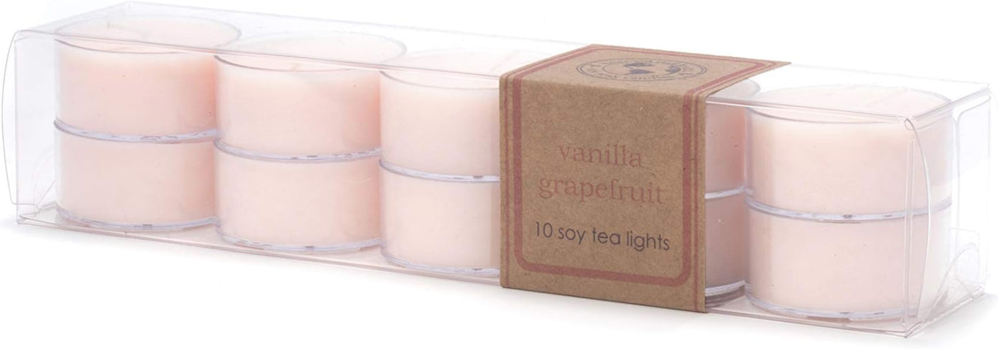 Eco Candle Co. Vanilla Grapefruit Tea Light Candles, 10-Pack, 9 Hr Burn Time