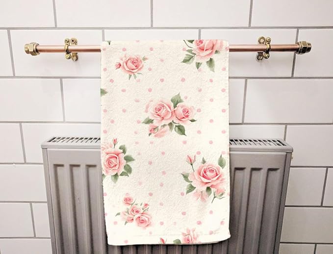 Pink Roses Floral Hand Towel Polka Dot Shabby Chic Cool Face Towels Suit Travel Sports Pool Swimming Bath Camping Spa Gym Yoga,15x30 Inch