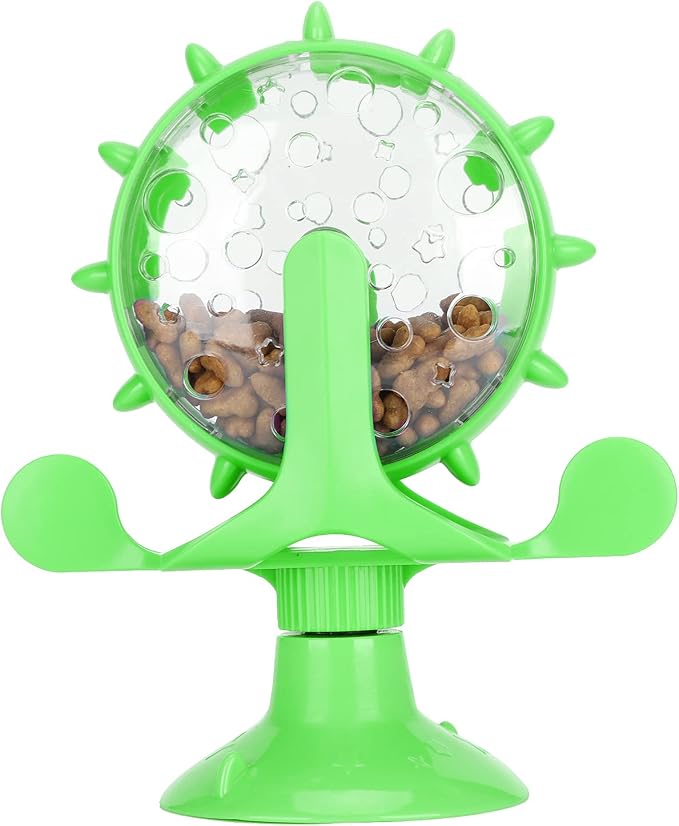 VINGVO Cat Treat Dispenser Toy, Interactive Cat Feeder 360 Degree Rotating Windmill Leaking Food Toy for Indoor Cats with Suction Cup Cat Camera Treat Dispenser Cat Treat Dispenser Toy