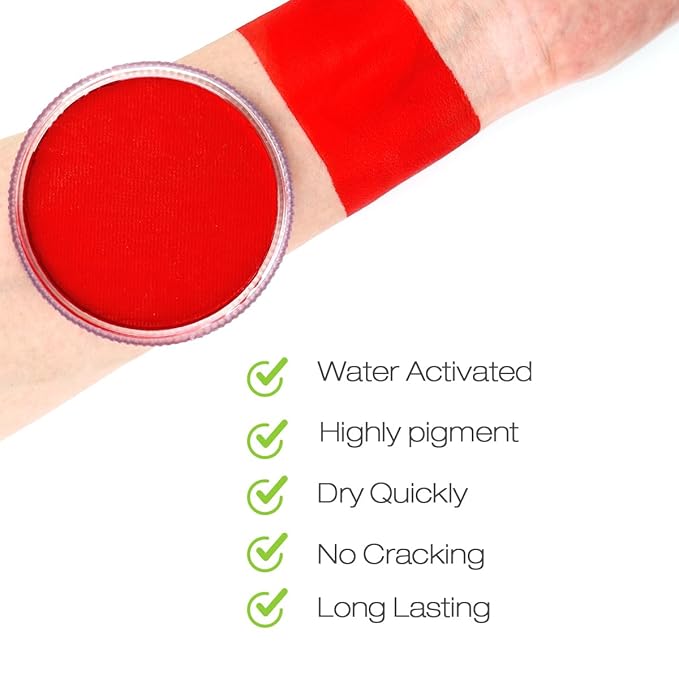Bowitzki 30g Professional Face Paint Body Paint Water Based Face painting Makeup Safe for Kids and Adults Split Cake Single Color Halloween Christmas Party - Red