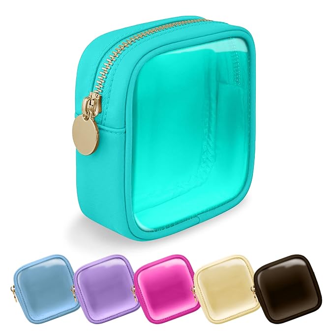 UIXIZQ Clear Mini Makeup Bag for Purse, Small Nylon&PVC Cosmetic Travel Bag TSA Approved Toiletry Bag with Zipper, Preppy Transparent Makeup Travel Bag Coin Purse for Women Men Girls(Mini-Mint Green)