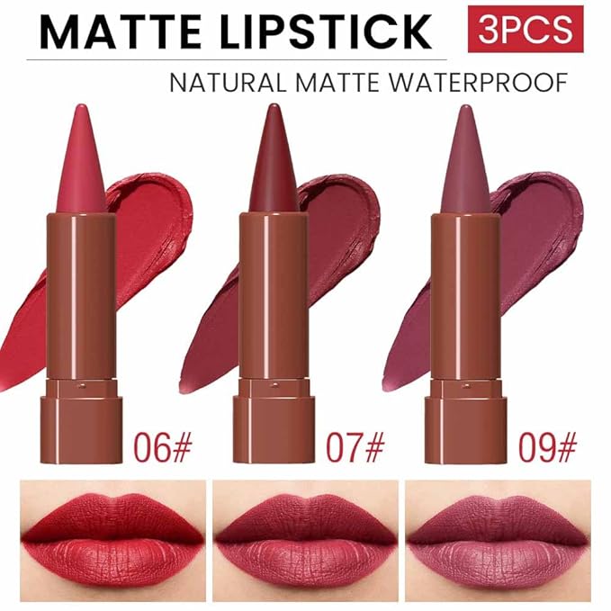 BINGBRUSH 2-in-1 Gradient Matte Lipstick & Lip Liner Set,3Pcs Long Lasting Waterproof Lip Crayon for Women, Flawless Contour, Lightweight Ombre Lip Color Pencil(03#&05#&08#)