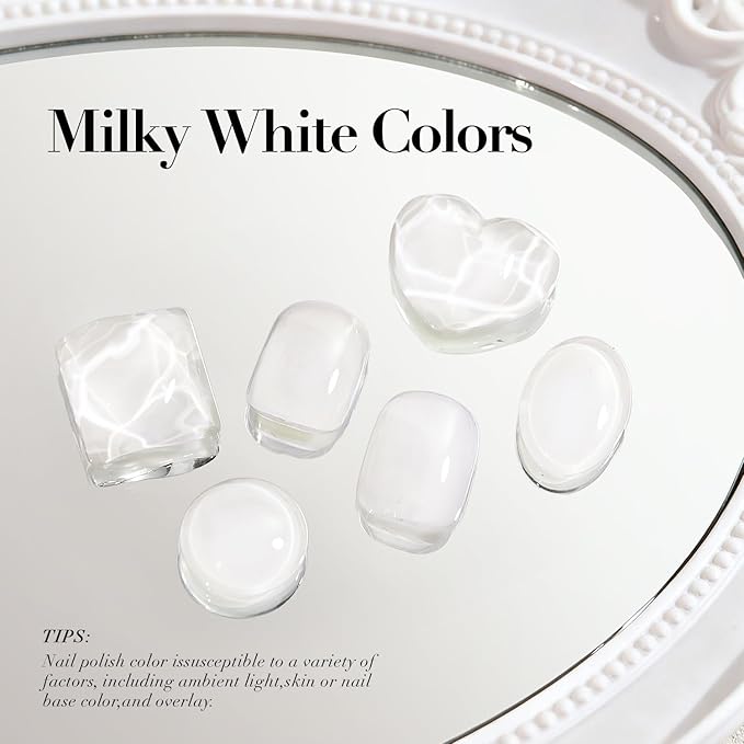 AZUREBEAUTY Milky White Translucent Nail Polish – Quick Dry, Long-Lasting, Natural Jelly Glossy Finish for DIY Manicure & Nail Art, Salon Quality for Women