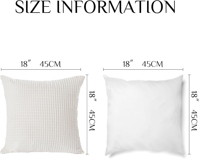 Softalker Corduroy Decorative Throw Pillow Covers 18x18, Set of 2, Cream | Soft Boho Striped Pillow Cases, Couch Fluffy Cushion Covers for Farmhouse Home Decor Bed Living Room