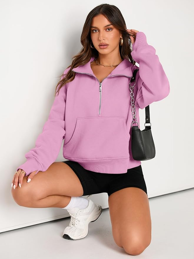 AUTOMET Womens Sweatshirts Half Zip Fleece Pullover Fall Outfits | Fall Fashion Clothes 2026,Cropped Sweatshirts,Cute Y2k Tops,Quarter Zipper Sweater,Winter Loungwear Outfits
