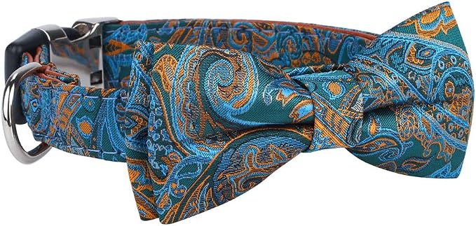 Dog Collar with Bow Tie for Girl or Boy Gift Soft Durable Bowtie Paisley Small