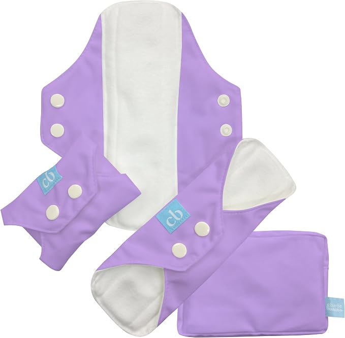 Charlie Banana - Reusable Feminine Pads Regular 3 Pack with Pouch | Washable Menstrual Pads for Medium Absorbency | Lavender