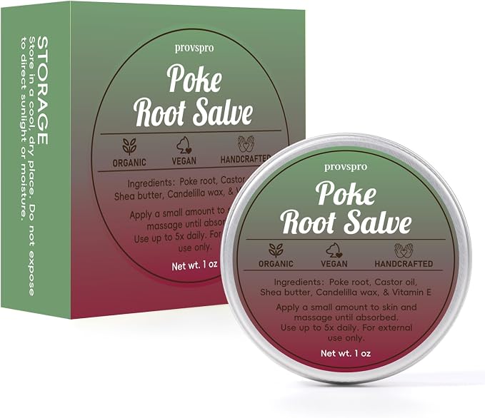 Poke Root & Castor Oil Salve for Lymphatic Massage, Vegan Herbal Balm for Breast, Neck, Underarm & Joint Care, Deep Tissue Massage Ointment for Relaxing Self Care & Skin Moisturizing, 1oz