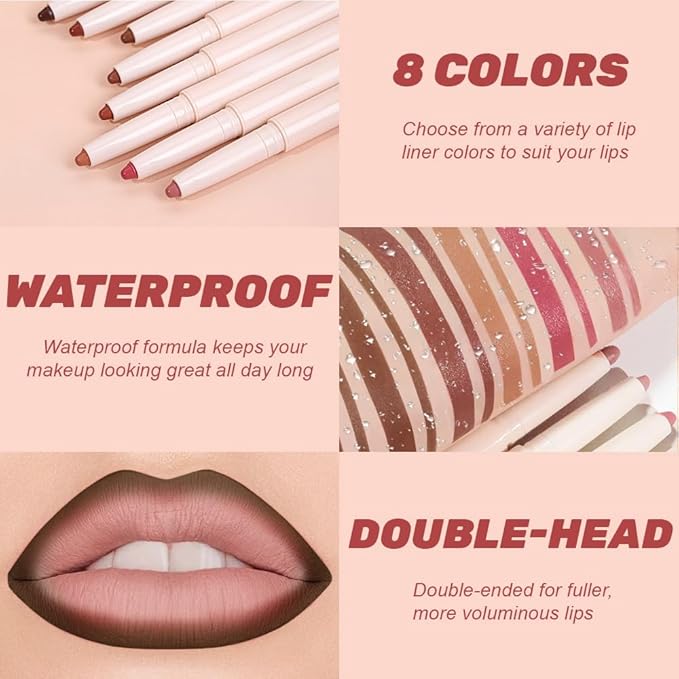 Plump Matte Crayon Lip Liner Pencil, Dark Brown Lipstick Lip Liners for Women, 24 Hour Long-Lasting Lip Gloss Makeup, With Silicone Smudger for Define Contours & Sculpting Lip, 08
