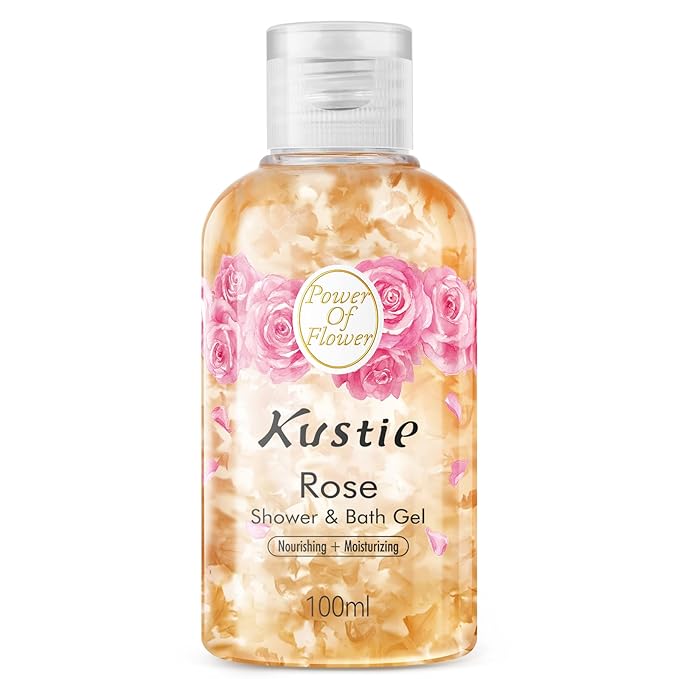 Kustie Rose Petal Travel Size Body Wash - Real Petals, Rose Water & Essential Oil for Deep Nourishing, Dewy & Silky-Smooth Skin with Hyaluronic Acid, Free From Paraben, Sulfate & Phthalate, 3.38 Fl Oz