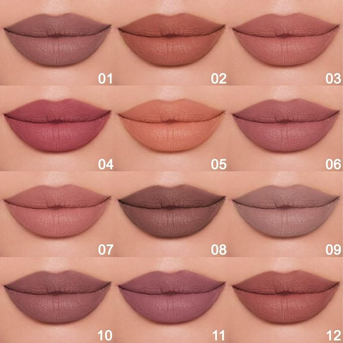 12 Pcs Colors Lip Liner Lipstick Pencils Set Pack for Shaping & Sculpting Lips, Natural Maroon Orange Mauve Dark Red Nude Chocolate Plum Matte Pigmented Lipliners Crayon Lipstick with Pencil Sharper