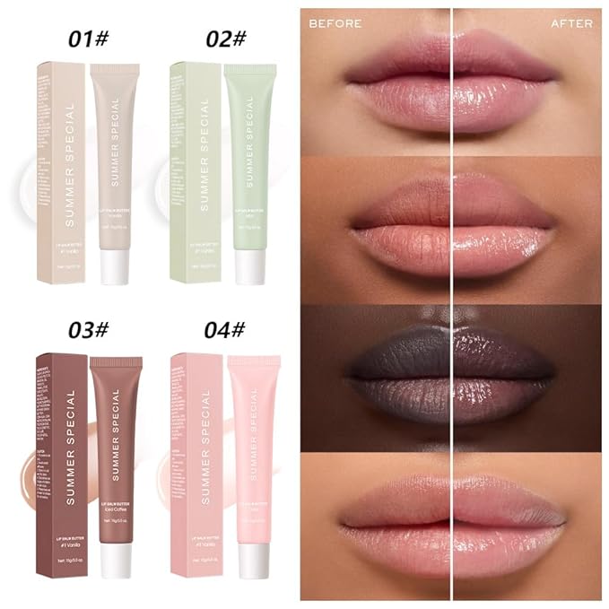 2Pcs Summer Butter Lip Balm Lip Gloss, Ultra-Hydrating Natural Vegan Lip Balm, Sheer-Tinted Shine & Hydration, Soothes & Softens Dry Lips Skincare, Bálsamo labial hidratante (#1+2#)