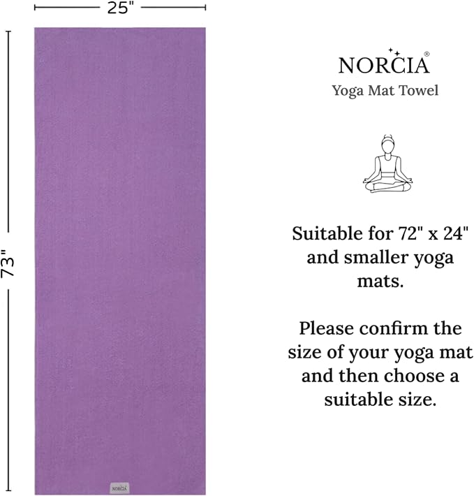 Yoga Towel, Non Slip Hot Yoga Mat Towel with Corner Pockets, Mat-Sized 24" x 72", 100% Microfiber Sweat Absorbent, Perfect for Hot Yoga, Bikram, Pilates and Yoga Mats (Purple)