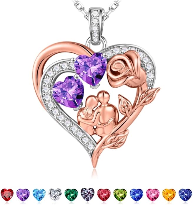 Iefil Valentines Day Gifts for Her - 925 Sterling Silver Birthstone Necklace for Women, Anniversary Birthday Gifts for Wife Girlfriend Mom