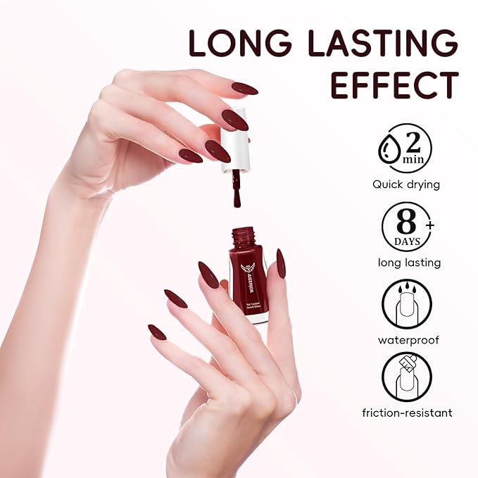 Cherry Red Nail Polish, Quick Dry Nail Polish, No UV Lamp Needed, Streak Free, Long- Last Fingernail Polish for Nail Manicure Salon DIY Nail Art, 0.35 fl oz