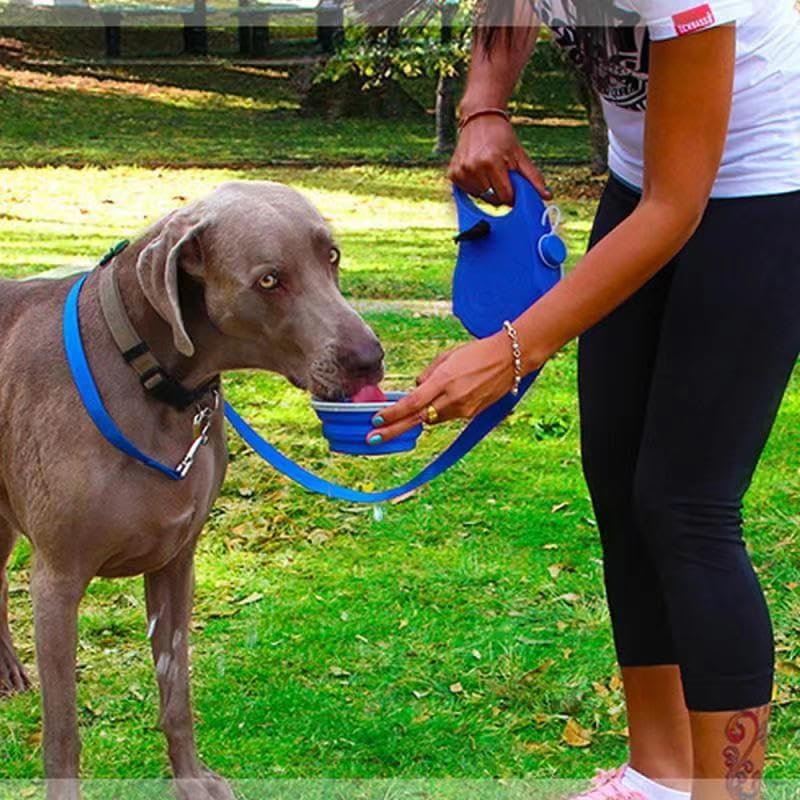 Retractable Dog Rope, Multifunctional pet Dog Rope, Built-in Water Bottle Bowl Garbage Bag Dispenser, Outdoor Walking and Running Traction Rope pet Supplies（Black）