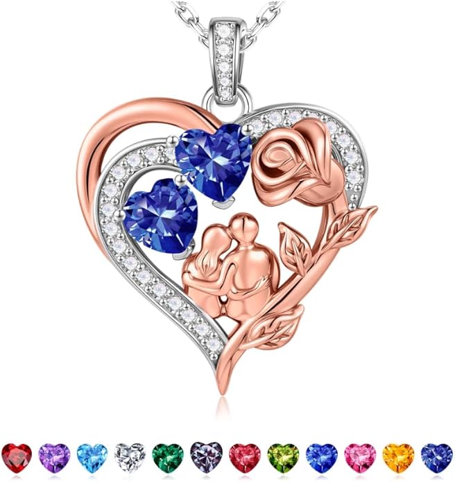 Iefil Valentines Day Gifts for Her - 925 Sterling Silver Birthstone Necklace for Women, Anniversary Birthday Gifts for Wife Girlfriend Mom