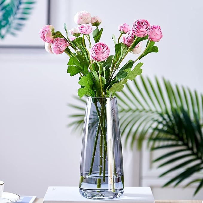 Aoderun Glass Vase for Flowers Modern Vases Home Decor Unique Flower Vase for Bouquet 8.7" Centerpiece Vase Decor Room,Bedroom,Living Room,Library,Office,Table,Entryway,Modern Farmhouse(Grey)