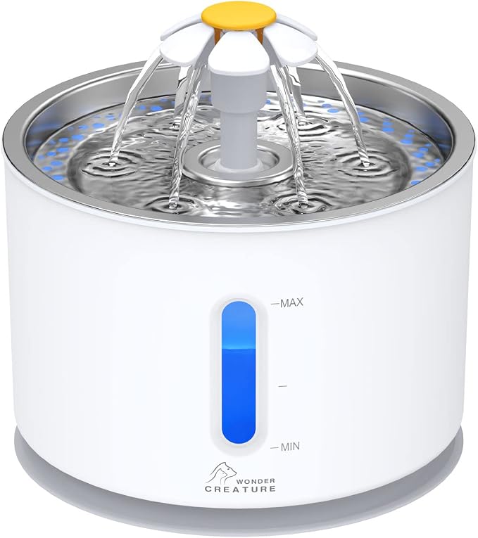 Wonder Creature Cat Water Fountain Stainless Steel Lid 81oz/2.4L | Quiet Pet Fountain, LED Water Level Window, Multi-Layer Filter, Dishwasher-Safe Stainless Steel Lid for Cats and Dogs