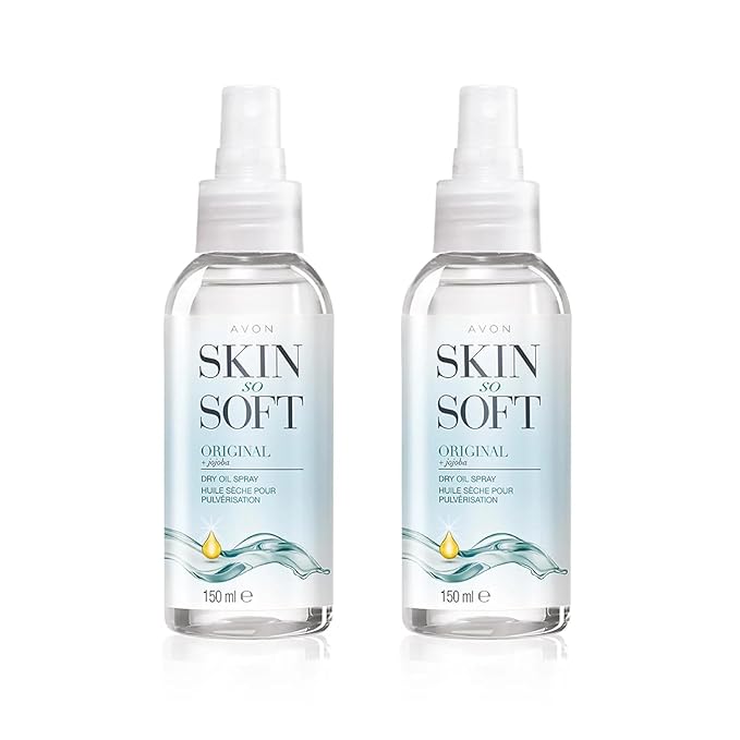 AVON SKIN SO SOFT Original JOJOBA Dry Oil Spray (5 Fl. Oz) Each – Travel-Friendly Luxury Lightweight Body & Hair Oil Mist – Fast-Absorbing, Non-Greasy, Silky Smooth Finish 150ML (2-PACK)