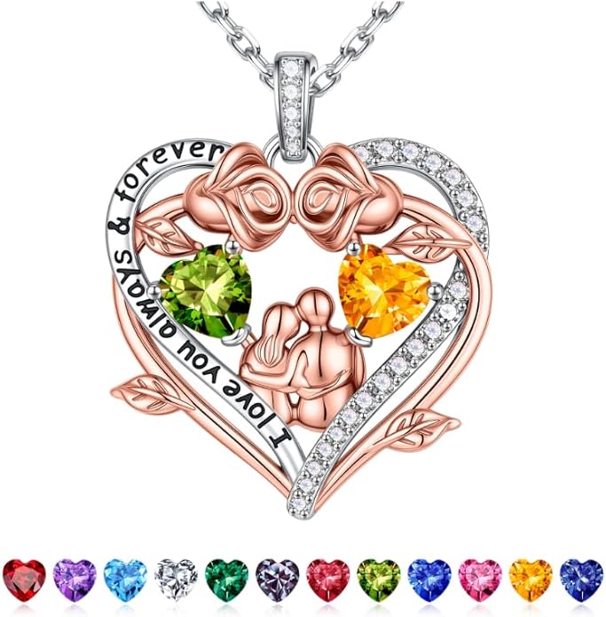 Iefil Valentines Gifts for Her Wife - 925 Sterling Silver Double Heart Birthstone Necklace, Anniversary Birthday Gifts for Women Wife Girlfriend