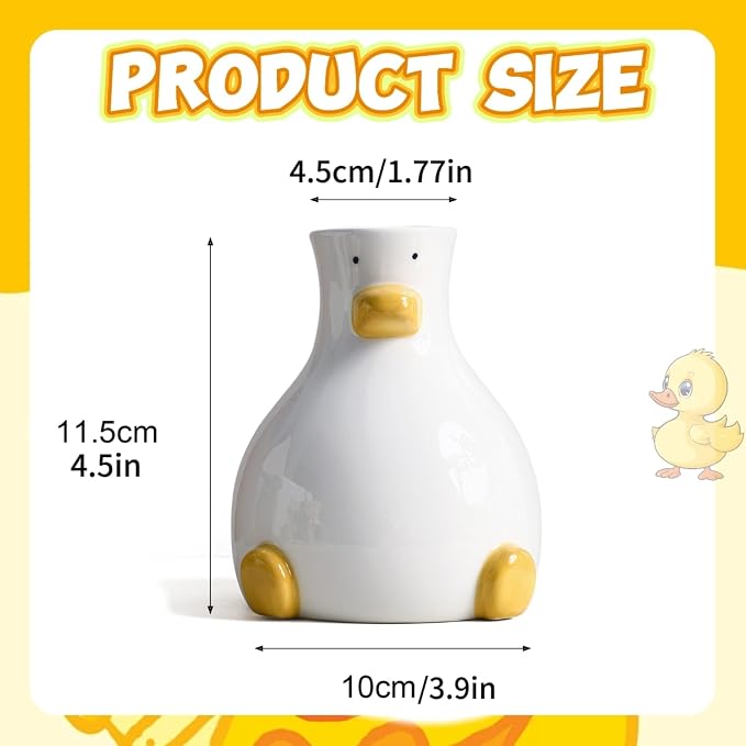 Ceramic DuckVase White Modern Flower Vase with Unique DuckDesign Aesthetic Table Decor Funky Trendy Art Planter Holder for Flowers, Home Office Shelf Decoration