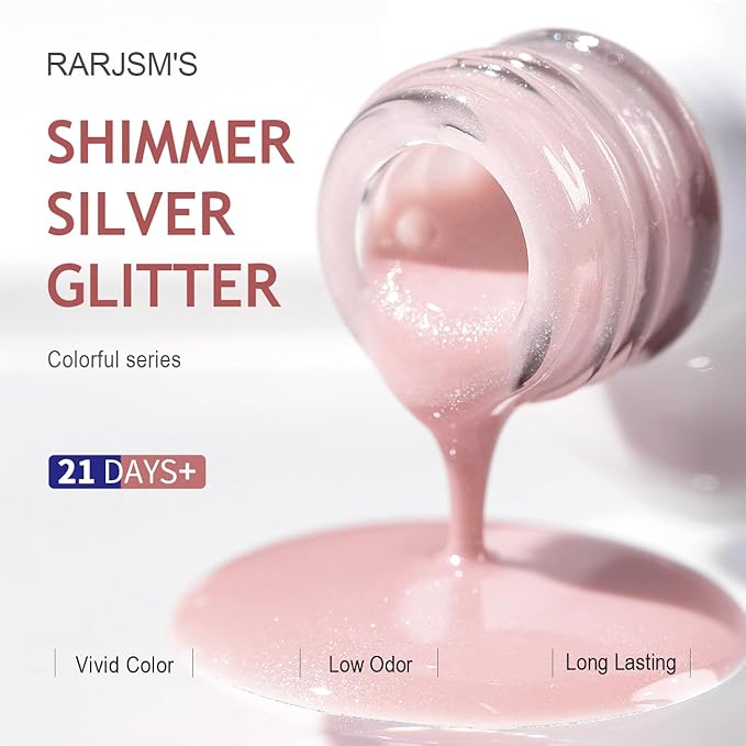 RARJSM Nude Pink Glitter Gel Polish Sparkle Jelly Pink Gold Shimmer Pigment Gel Nail Polish Sheer Transparent Neutral Color Skin Tone 15ml Natural Soak off UV LED Cured for Home Salon DIY Nail Art