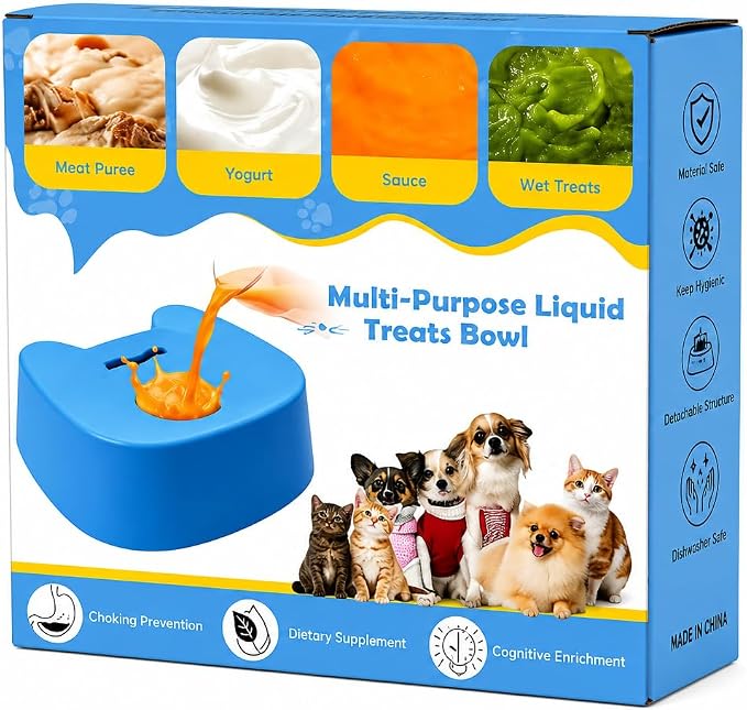 Slow Feeder Dog Bowl with Rolling Ball, Dog Lick Bowl for Yogurt & Peanut Butter, Liquid Treat Dispenser, Anti Choking Enrichment Toy for Small Medium Large Dogs Lick Sphere