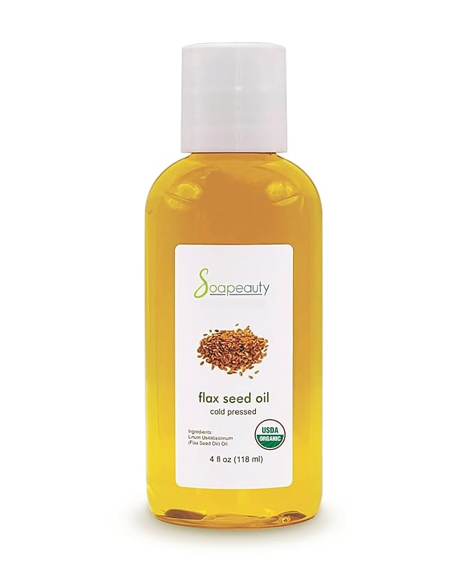 Soapeauty Flax Seed Oil Unrefined Cold Pressed USDA Certified Organic | 100% Pure and Natural | Moisturizer for Skin, Face, Hair, Nails and DIY Recipes | Source of Omega-3 & ALA - 4 Fl Oz