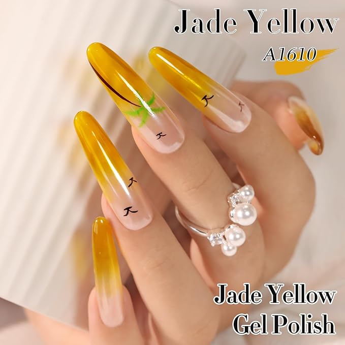 Double Rhythm 0.5 Oz Jelly Gel Polish Same Color Same Bottle Sheer Neutral Natural Light Milky Pastel 15ML Translucent Polish Art DIY at Home (Crystal Yellow-A1610)