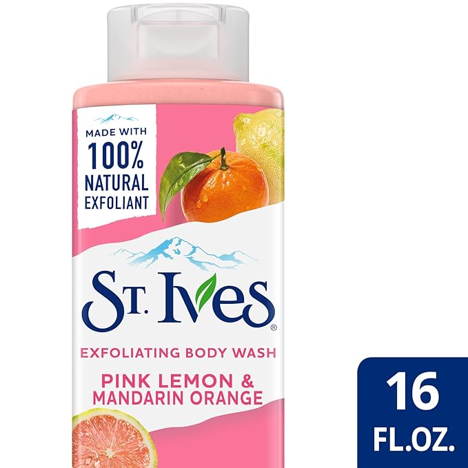 St. Ives Exfoliating Body Wash, Pink Lemon & Mandarin Orange 2-Pack – Made with 100% Natural Exfoliants for Glowing Skin, 16 Oz Ea