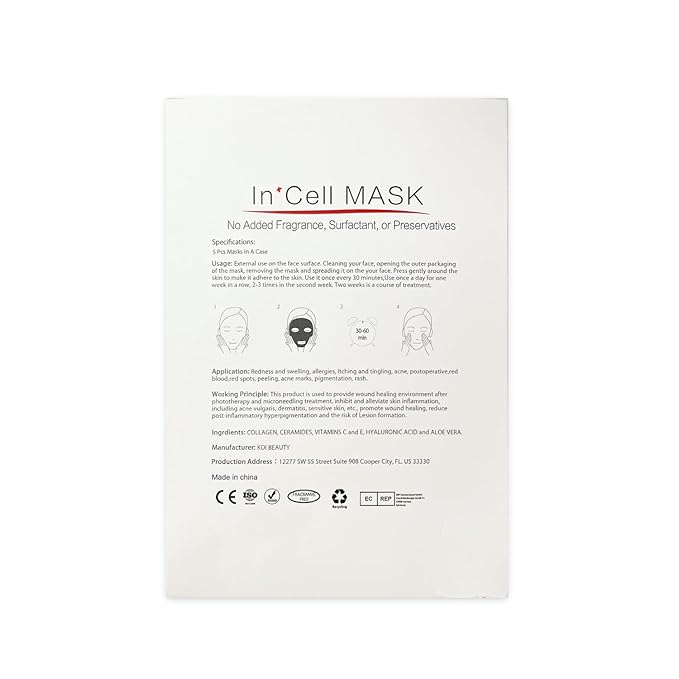 Koi Beauty Post Microneedling Soothing Mask - Cooling & Deep Hydration Sheet Mask for Face Redness Relief after Derma Roller Stamp or Microneedle Pen Treatment, Calming Skin Care - 5 Packs