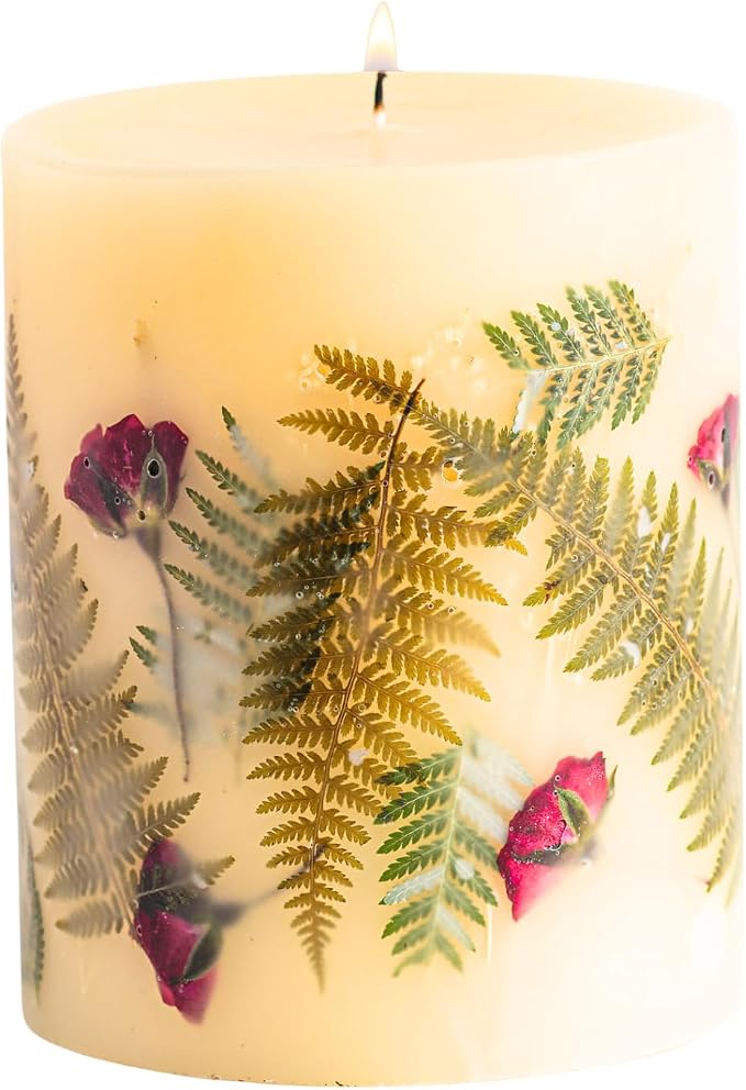 Rosy Rings Frosted Fir Botanical Candle | Luxury Aromatherapy Long Lasting Candle Home Decor Gifts Notes of Clary Sage, Santal, Cedar, Pine, White Musk | Fern & Rose Bud Botanicals 120 Hr Burn 5.5" H