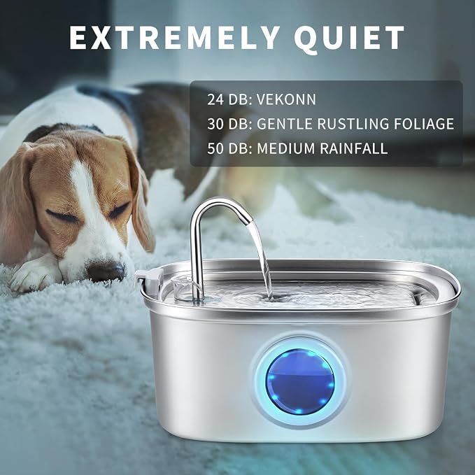 Stainless Steel Cat Water Fountain - 3.2L/108oz Cat Drinking Fountain | Quiet Cat Fountain for Indoor Cats and Small Dogs, Automatic Pet Water Dispenser Keeps Fresh Water, 3 Filters