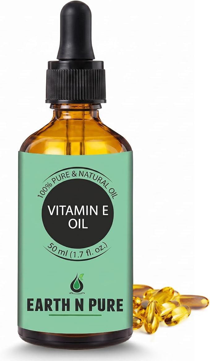 Earth N Pure Vitamin E Oil for Skin & Hair 50ml | 100% Pure & Natural Tocopherol Oil | Face Moisturizer, Deep Skin Hydration, Dark Spots, Scars, Nails, Scalp & DIY Skincare | 50ml