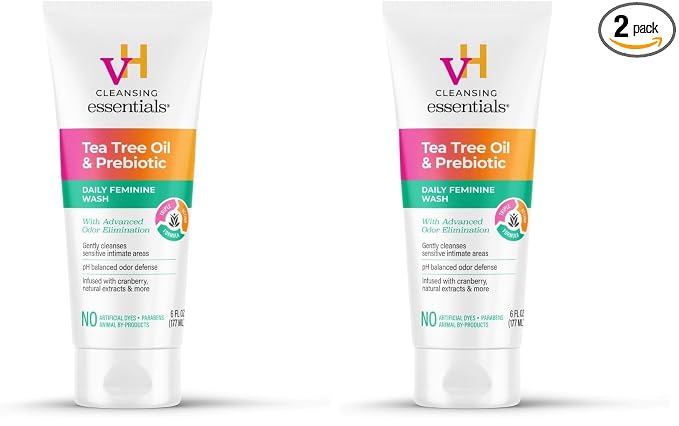 vH essentials, Ph Balanced Daily Feminine Wash, Tea Tree Oil & Prebiotic, 6 Fl Oz 54306 Clear (Pack of 2)