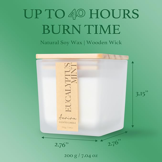 Eucalyptus Mint Scented Candle, 7.04oz 40 Hour Burn, Natural Soy Wax with Crackling Wood Wick, Highly Scented Aromatherapy Candle for Stress Relief & Meditation, Gifts for Women & Men